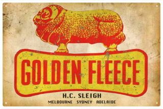GOLDEN FLEECE H.  C.  SLEIGH VINTAGE TIN SIGN EXTRA LARGE 80 X 53 cm 2