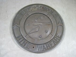 Vintage Naval Schools Mine Warfare Solid Brass Sign Plaque US Navy USA 2