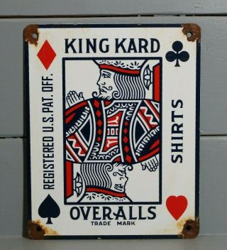 Vintage Style King Kard Overalls Porcelain Sign Gas Station Pump Plate Motor Ad