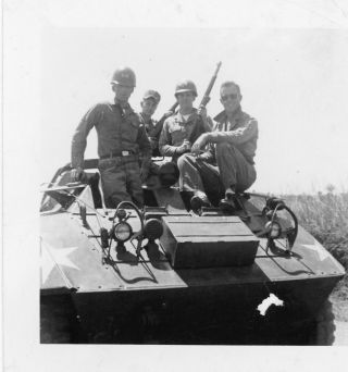 Org Wwii Photo: American Gi’s Atop M8 Greyhound Armored Car