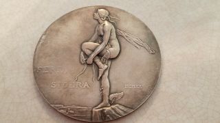 Art Deco Medal 1920 (very Rare) Aviation By Dammann - Silvered Bronze - 90mm