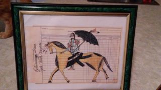 Vintage Ink Painting Signed Native American Art Scarce Estate Horse