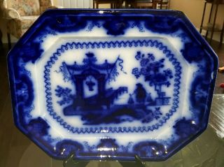 Rare Ca 1840 Tj Mayer Huge 18 " Deep Flow Blue Platter Oregon Pattern