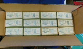 Vintage (case Of 12 Boxes) 500 Dennison Price Tags W/string Red On Yellow