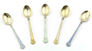 5 Pc David Andersen Vermeil Sterling Multi Color Enamel Demitasse Spoons 5819