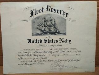 Vtg U.  S.  Navy Fleet Reserve Transfer Certificate.  Awesome Ship Vignette Picture