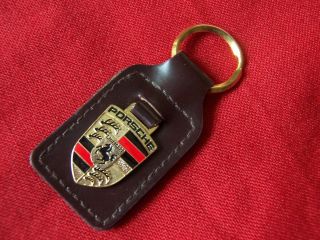 Vintage Porsche Keyring Key Fob Chain Hinged Shield