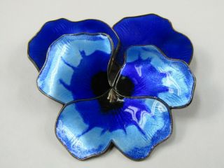 Vintage David - Andersen Sterling Silver Blue Enamel Pansy Flower Brooch Pin Made