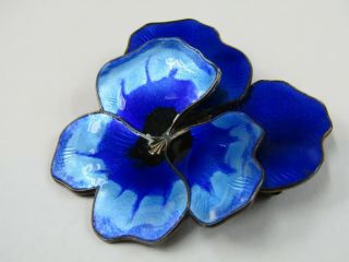 Vintage David - Andersen Sterling Silver Blue Enamel Pansy Flower Brooch Pin Made 2