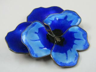 Vintage David - Andersen Sterling Silver Blue Enamel Pansy Flower Brooch Pin Made 3