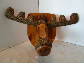 Vintage Rustic Carved Wood Moose Head Art Trophy Wall Cottage Cabin 22 ½ " Wide