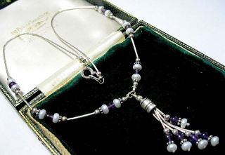 Vintage Carolyn Pollack Signed Liquid Sterling Silver Amethyst Pearl Necklace