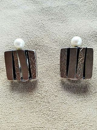 Vintage Sydney Lynch Sterling Silver & Pearl Clip Earrings