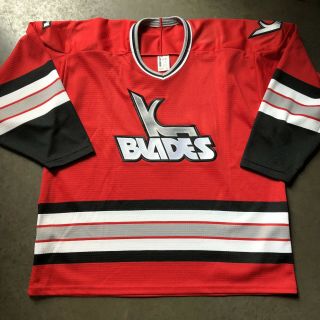 Mens Vintage Bauer Kansas City Kc Blades Ihl Red Silver Black Hockey Jersey Sz L