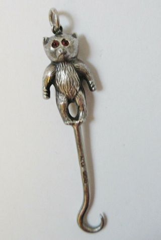 Antique Chatelaine Silver Button Hook Teddy Bear Adie & Lovekin