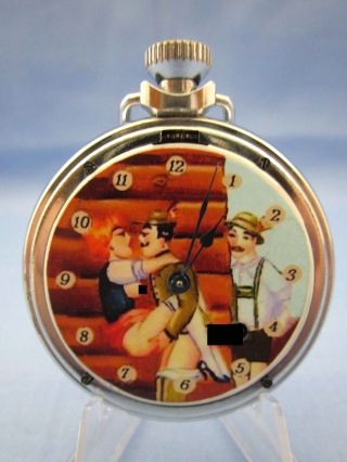 Vintage.  " The Log Cabin " - Erotic Adult Scene Moving Automaton Pocket Watch