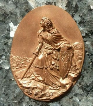 Vintage Antique Huge Copper Cameo High Relief Religious Joan Of Arc ? Pendant