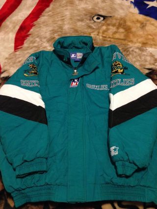 Vtg 90s Starter Denver Utah Grizzlies Ihl Minor League Hockey Jacket T Shirt Xl