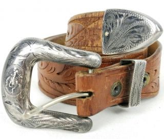 Vintage Don Ricardo 3 Piece Cowboy Sterling Silver Belt Buckle