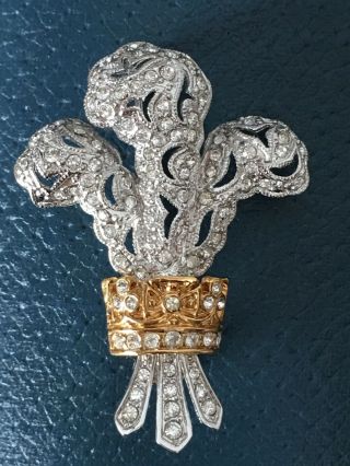 Vintage Prince Of Wales Heraldic Brooch By Attwood Sawyer Signed A&s And U.  K.