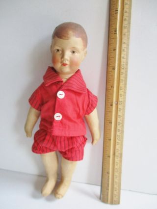 ANTIQUE BOY DOLL JOINTED LIMBS CLOTH BODY PAINTED FACE UNKNOWN MAKER 10 IN. 2