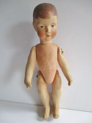 ANTIQUE BOY DOLL JOINTED LIMBS CLOTH BODY PAINTED FACE UNKNOWN MAKER 10 IN. 4
