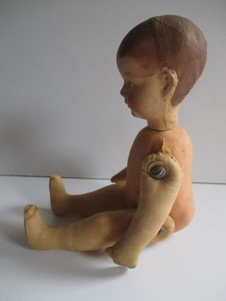 ANTIQUE BOY DOLL JOINTED LIMBS CLOTH BODY PAINTED FACE UNKNOWN MAKER 10 IN. 7