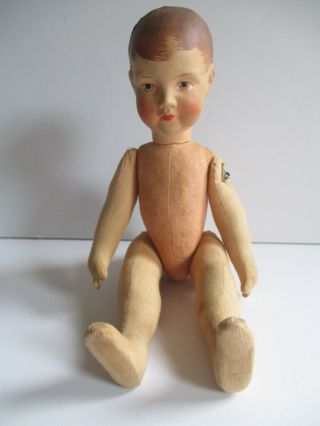 ANTIQUE BOY DOLL JOINTED LIMBS CLOTH BODY PAINTED FACE UNKNOWN MAKER 10 IN. 8