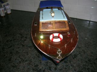 TOY WOOD BOAT CABIN CRUISER STERLING ITO K&O WOODEN VINTAGE BATTERY OPERATED 6