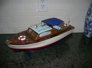 TOY WOOD BOAT CABIN CRUISER STERLING ITO K&O WOODEN VINTAGE BATTERY OPERATED 7