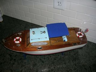 TOY WOOD BOAT CABIN CRUISER STERLING ITO K&O WOODEN VINTAGE BATTERY OPERATED 8