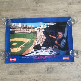Vintage Budweiser Beer Wrigley Field Chicago Cubs 1989 Harry Caray Poster 20x30”