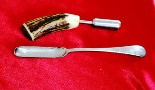 Vintage Silver Plated Trout Fishermans Marrow Spoon & Weighted Stag Horn Priest