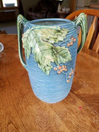 Vintage 8 1/4 " Roseville Pottery 31 - 7 Blue Holly Berry Vase