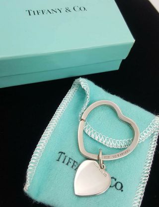 Large A,  Tiffany & Co.  Vintage Sterling Silver Open Heart W/ Charm Keychain