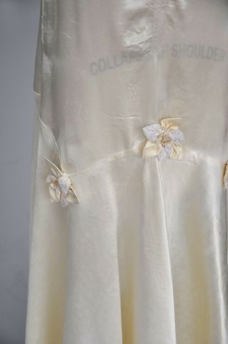 VTG 20s 1920s Ivory White Silk Satin Sleeveless Wedding Gown Dress Floral M/L 4