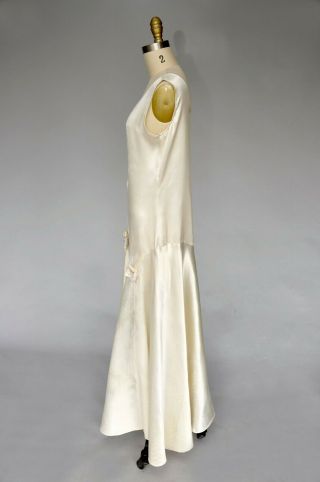 VTG 20s 1920s Ivory White Silk Satin Sleeveless Wedding Gown Dress Floral M/L 5