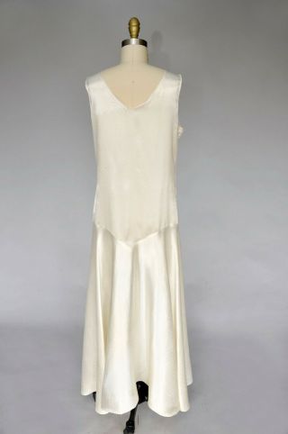 VTG 20s 1920s Ivory White Silk Satin Sleeveless Wedding Gown Dress Floral M/L 7