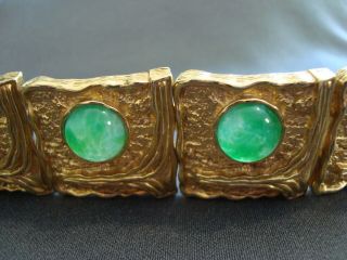 Vintage Panetta Modernist Jade Green Glass and Goldtone Cuff Bracelet 2