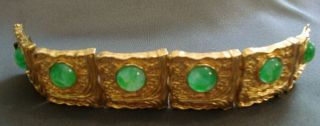 Vintage Panetta Modernist Jade Green Glass and Goldtone Cuff Bracelet 3