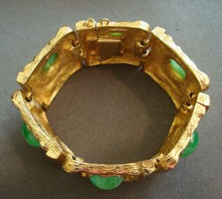 Vintage Panetta Modernist Jade Green Glass and Goldtone Cuff Bracelet 4