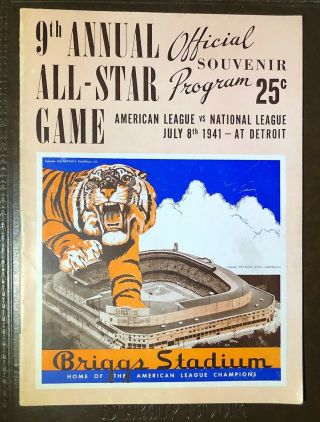 Rare 1941 All Star Game Briggs Stadium Program Detroit Ted Williams