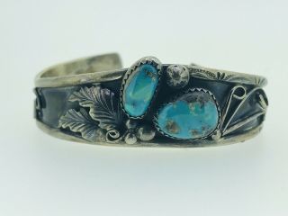 Vintage Estate Sterling Silver & Turquoise Navajo Cuff Bracelet Benally Brothers