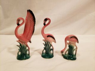 Set Of 3 Vintage Pink Flamingo Figurines,  Norcrest Sticker - Ed Bottoms A - 27