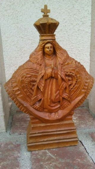 Vintage Mexican Statue Of Our Lady Of Health Handcarved Out Of Wood