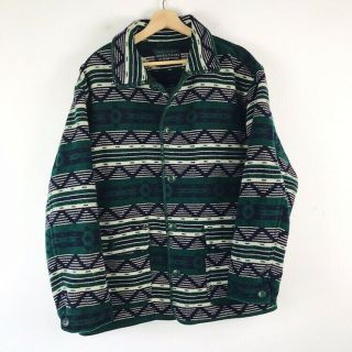 90s Vtg United Colors Of Benetton Aztec Wool Button Up Coat Mens Sz Xl Green