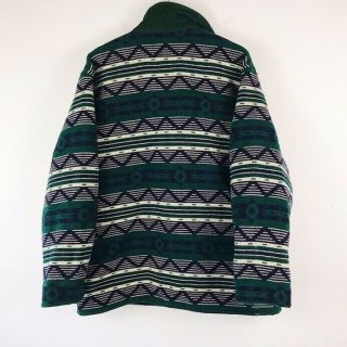 90s Vtg United Colors Of Benetton Aztec Wool Button Up Coat Mens Sz XL Green 3