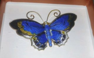 David Andersen Norway Sterling Gold Vermeil Blue Enamel Butterfly Brooch 6x4cm