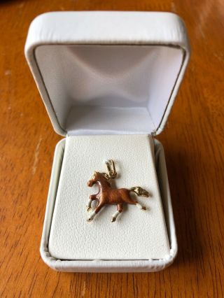 14k Gold And Brown Enamel Horse Pendant/charm