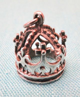 Vintage 3d Royal Crown With Crosses Sterling Silver Pendant